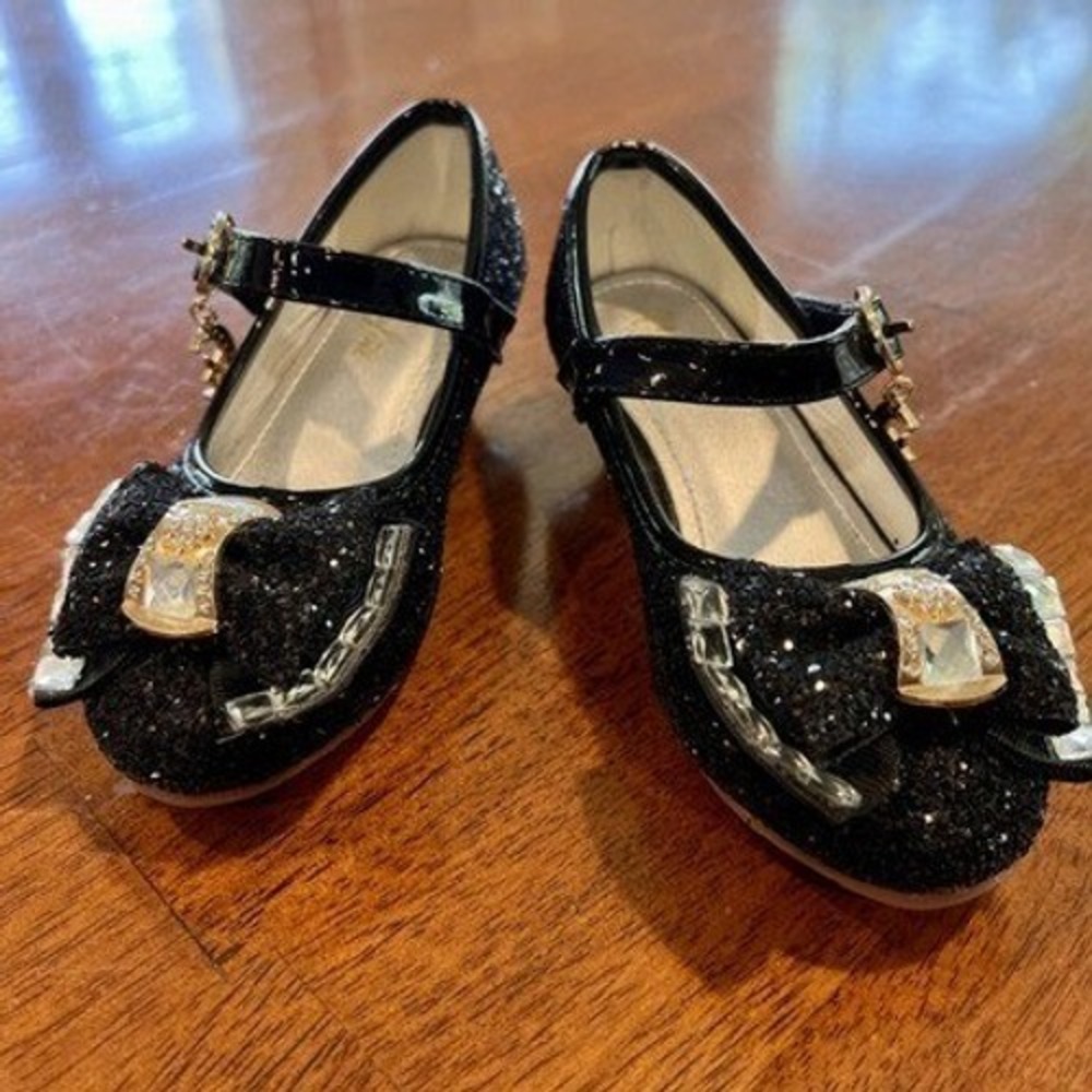 Walofou Glitter Girls Princess Shoes Elegant Sparkly Mary Jane Bow Accent Size 9